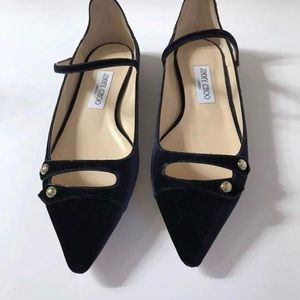 Jimmy Choo Layton blue velvet flat 39.5. Worn 3 times with box.